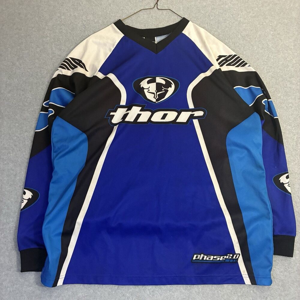 Thor Phase 2.0 Motocross Jersey Blue Black Long Sleeve Riding Shirt Large